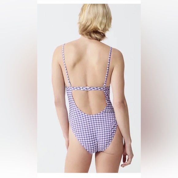 J Crew NWT Plus Plunge one-piece swimsuit in purple gingham Sz 24 - Picture 3 of 3
